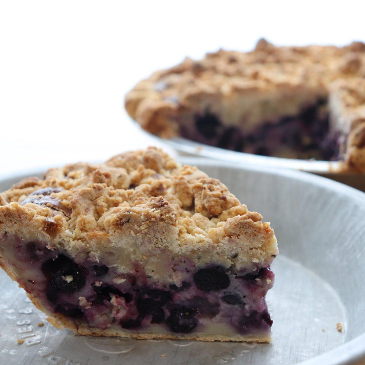 Blueberry earl grey pie with a buttery crumb topping.