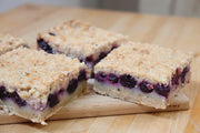 Blueberry earl grey dessert square with buttery crumb topping.